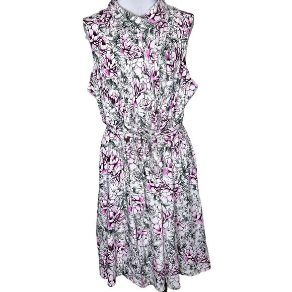 NWT Torrid Shirt Dress w Pockets 3X Floral Poplin Belted Mini Pleated Feminine - Picture 2 of 13